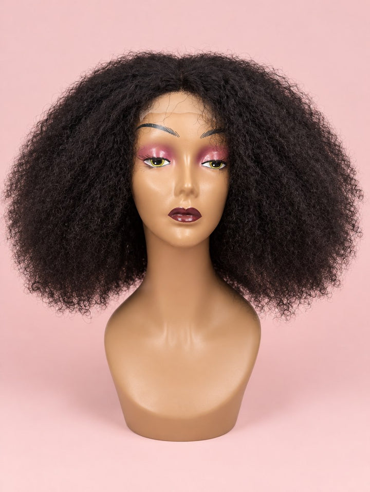 Super Double Drawn Natural Black Jerry Curl 4x4 Lace Closure Wig 14"