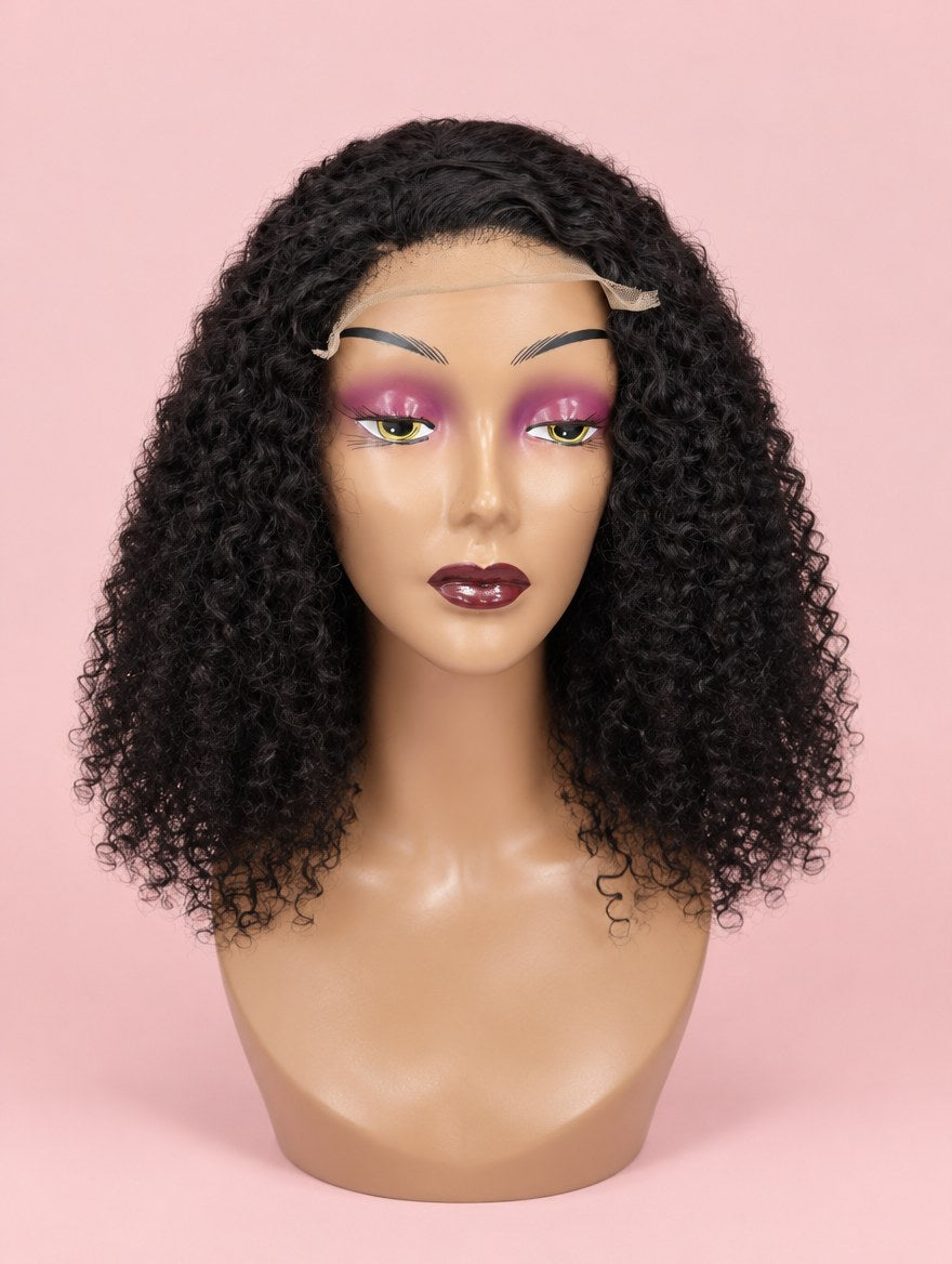 Natural Black Jerry Curl 5x5 Lace Closure Wig 16"