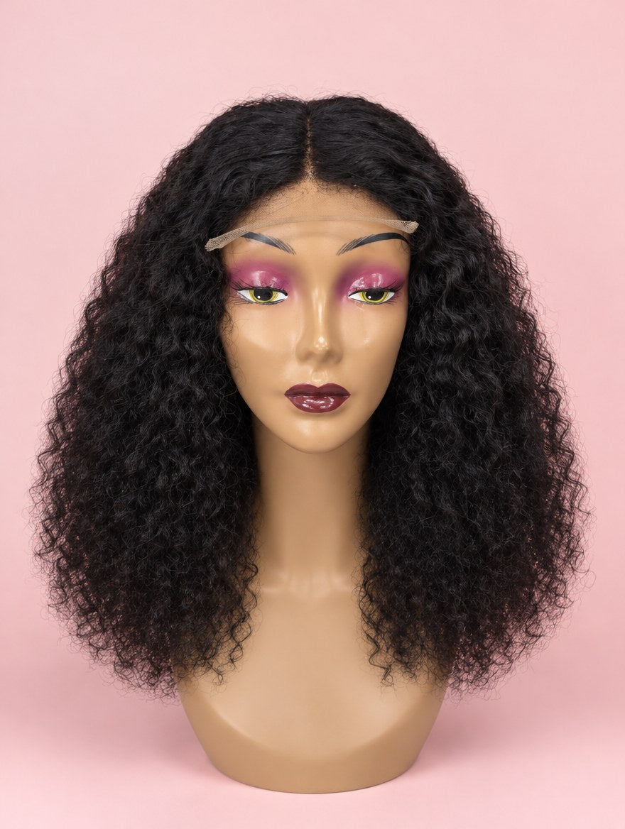 Natural Black Burmese Curl 13x4 Lace Frontal Wig 14" 16" front