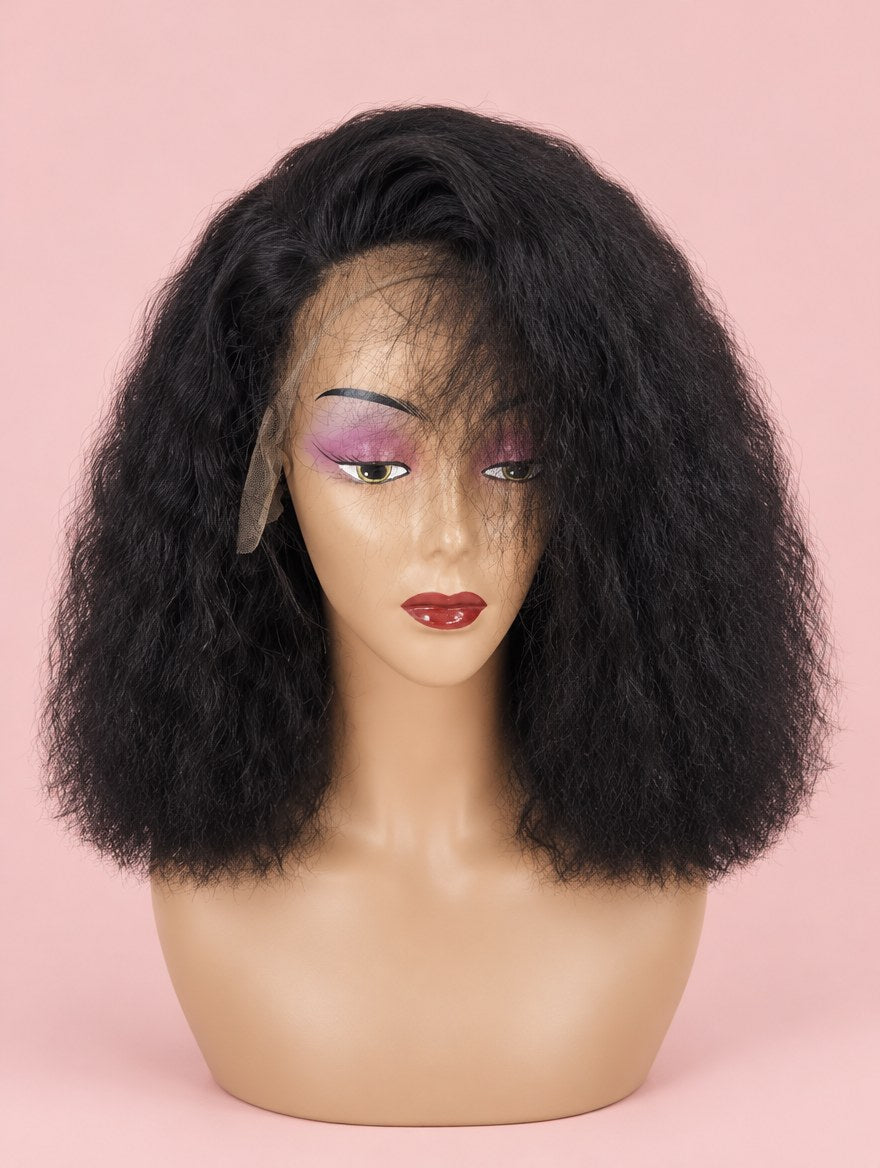 Super Double Drawn Natural Black Water Wave 13x4 Lace Frontal Wig 14"