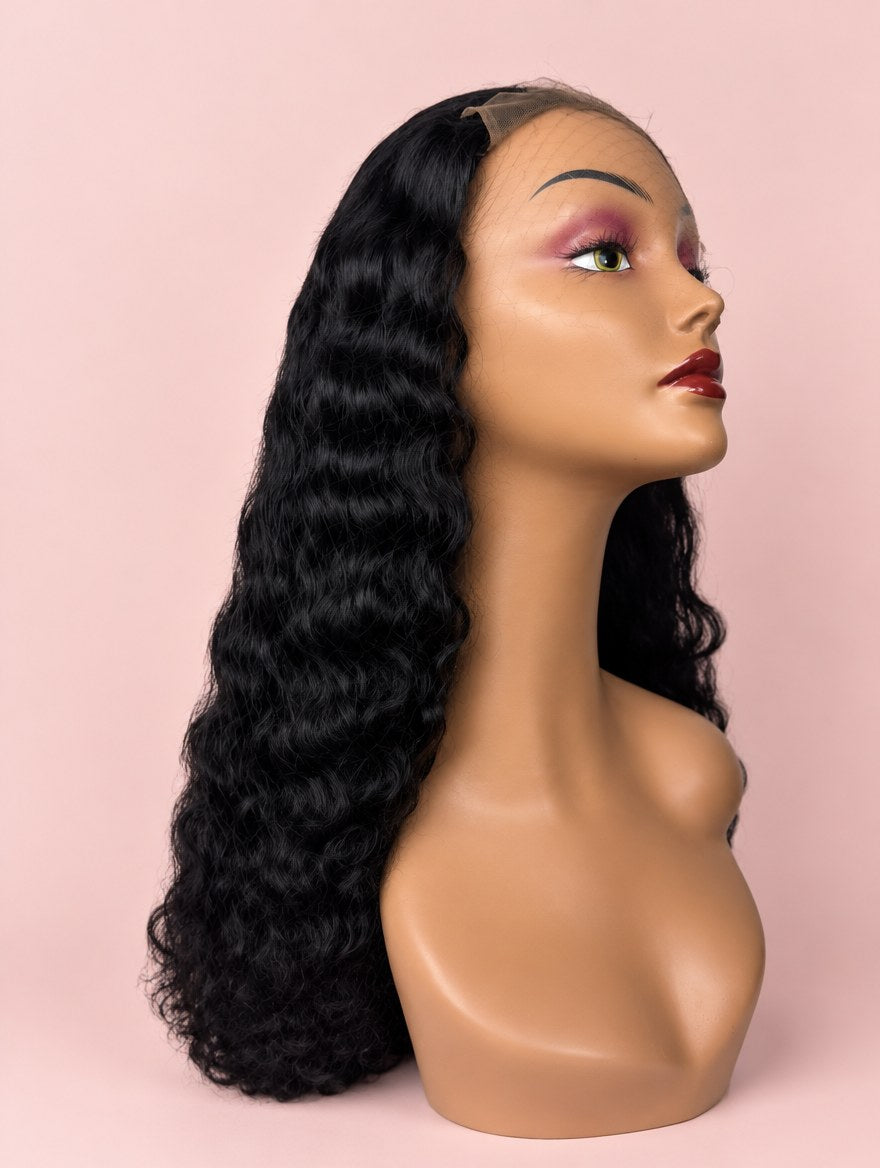 Super Double Drawn Natural Black Ocean Wave 5x5 Lace Closure Wig 20"