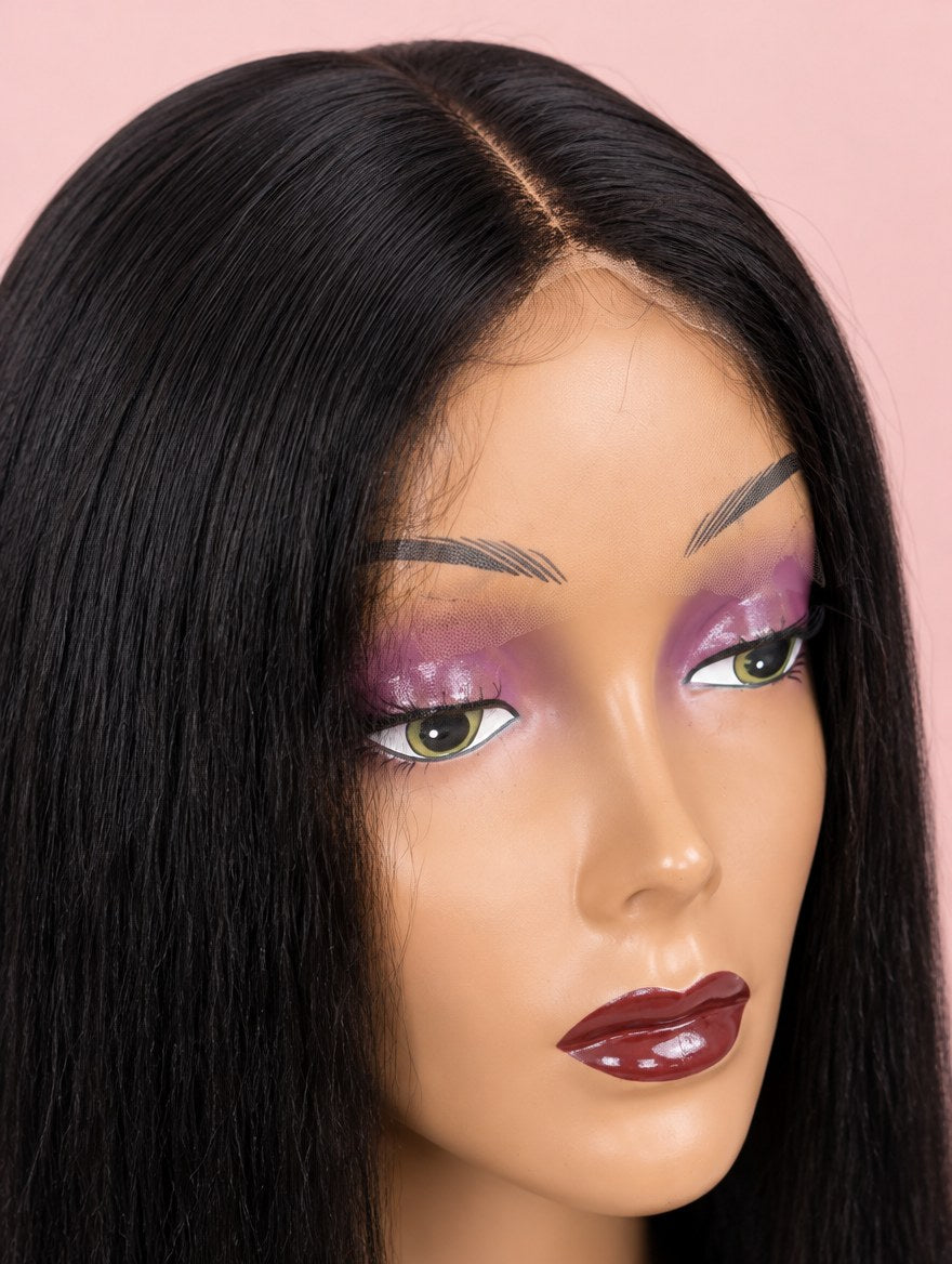 Natural Black Straight 13x4 Lace Frontal Wig lace and hairline close-up