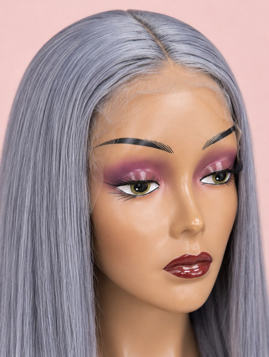 Silver Grey Straight 13x4 Lace Frontal Wig lace and hairline close-up