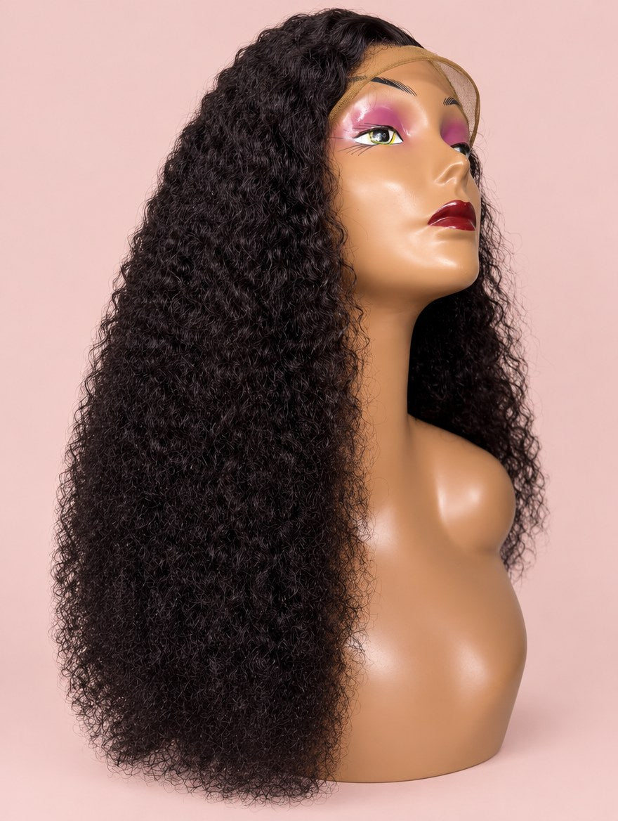 Super Double Drawn Natural Black Pixie Curl 13x4 Lace Frontal Wig