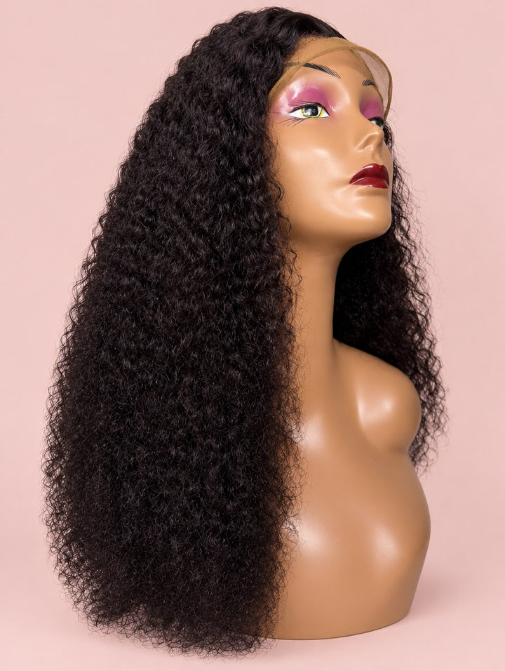 Super Double Drawn Natural Black Pixie Curl 13x4 Lace Frontal Wig