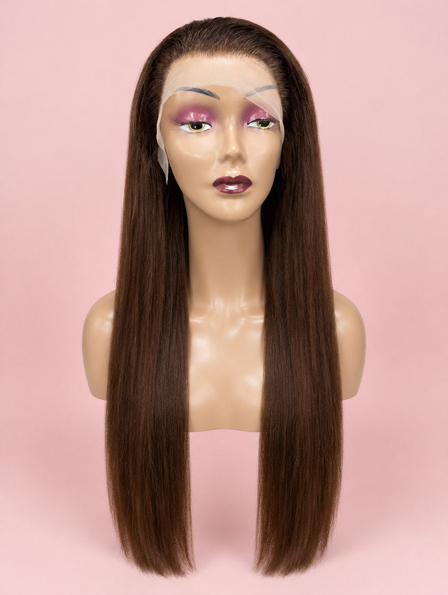 Chocolate Brown Straight 13x4 Lace Frontal Wig 22" 24" front