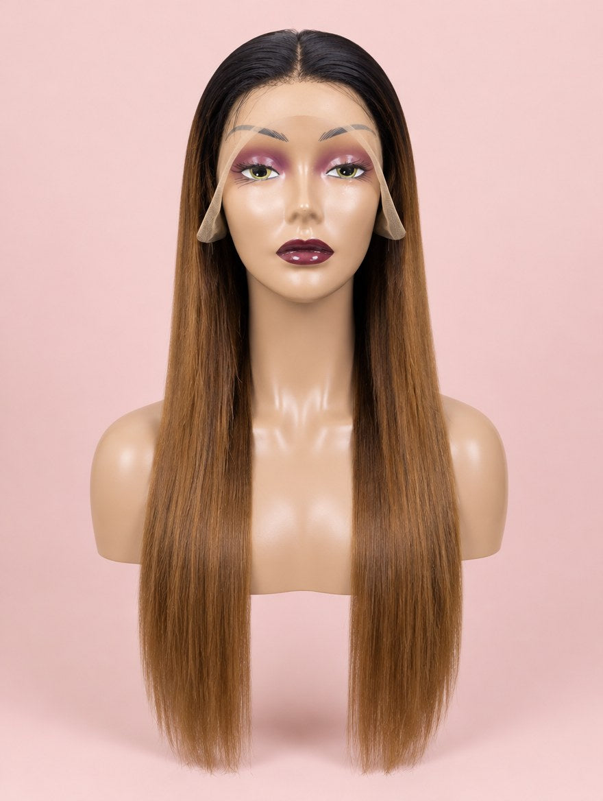Brown Ombre Straight 13x4 Lace Frontal Wig 22" 24" front