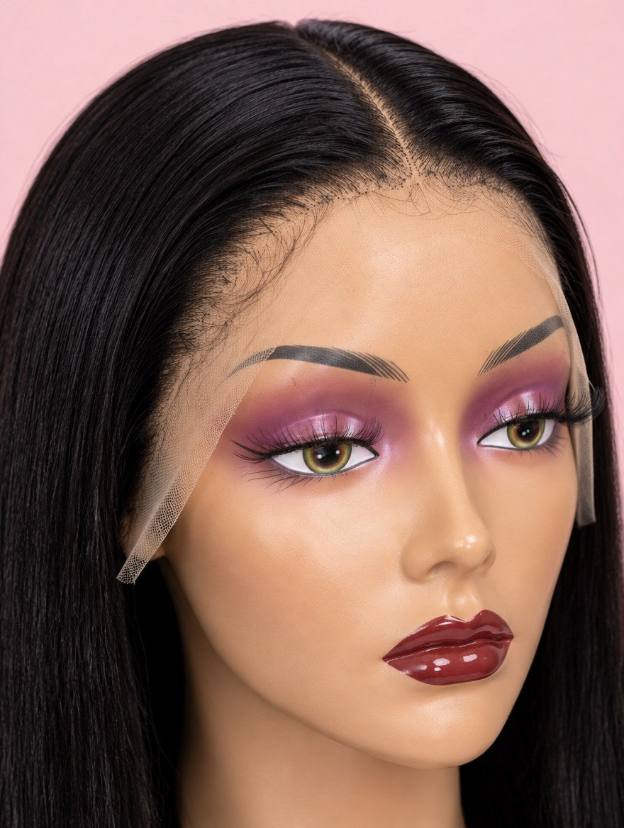 Natural Black Straight 13x4 Lace Frontal Wig lace and hairline close-up