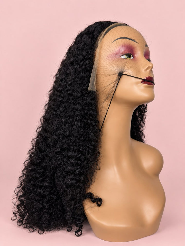 Super Double Drawn Natural Black Burmese Curl 13x4 Lace Frontal Wig 18"