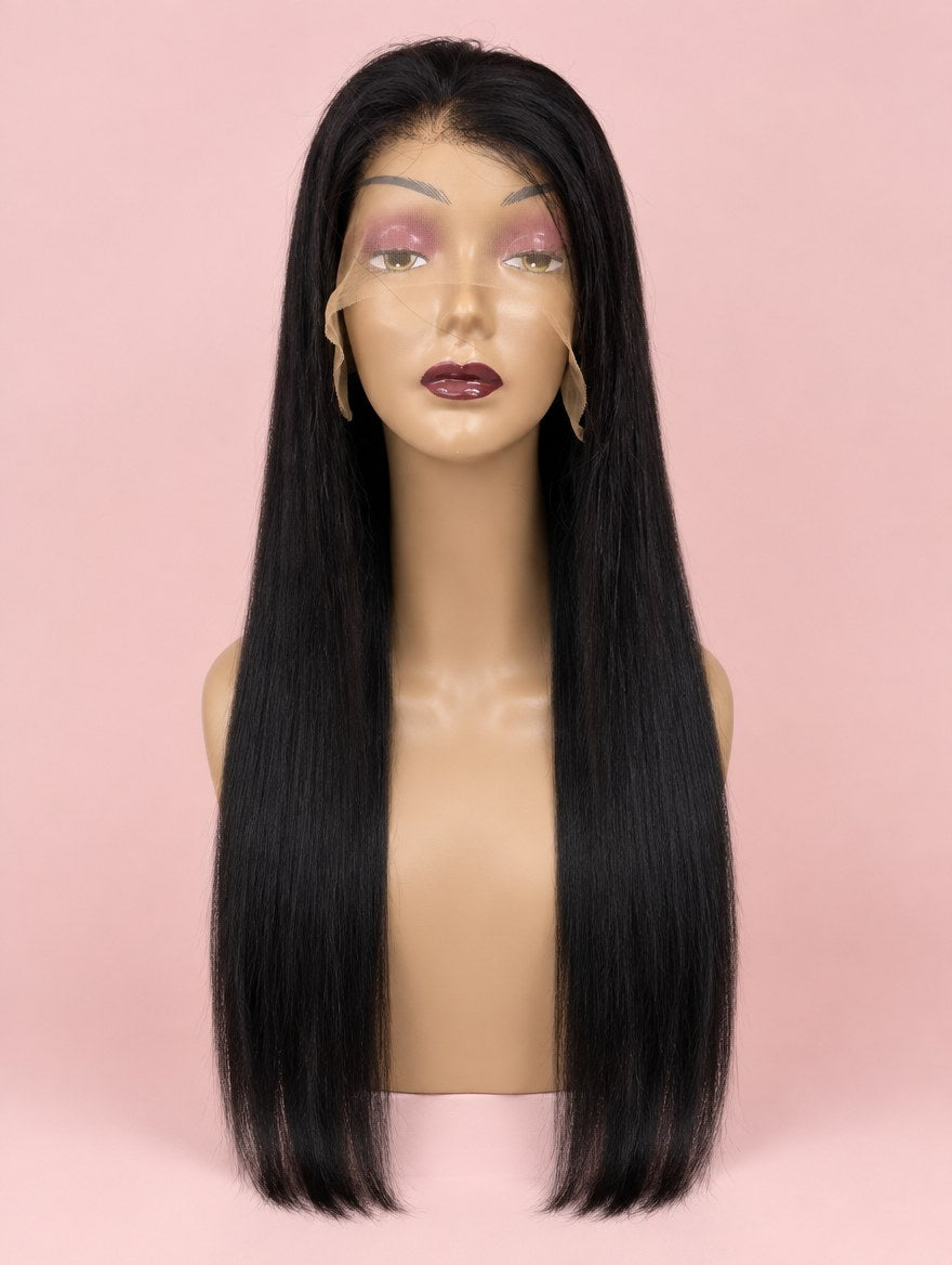 Super Double Drawn Raw Vietnamese Natural Black Straight 13x4 Lace Frontal Wig 26"