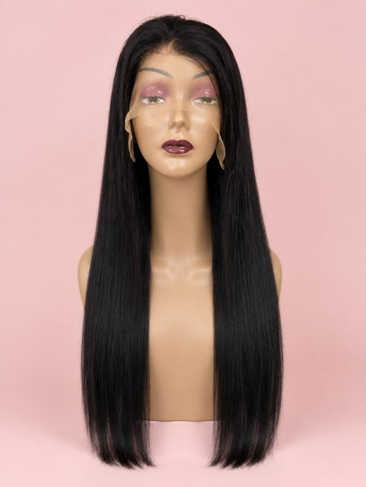 Super Double Drawn Raw Vietnamese Natural Black Straight 13x4 Lace Frontal Wig 26"