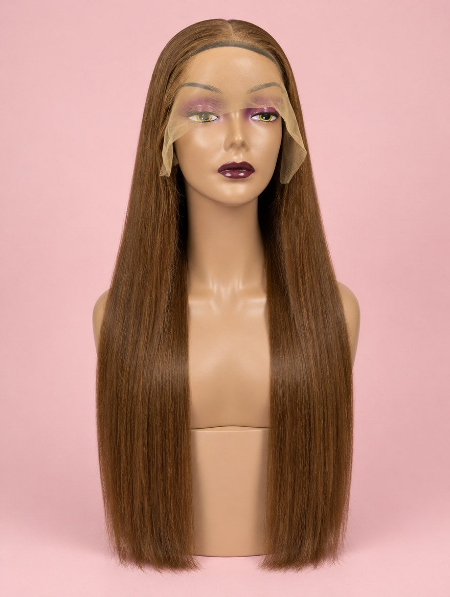 Super Double Drawn Raw Vietnamese Chocolate Brown Straight 13x4 Lace Frontal Wig 26"