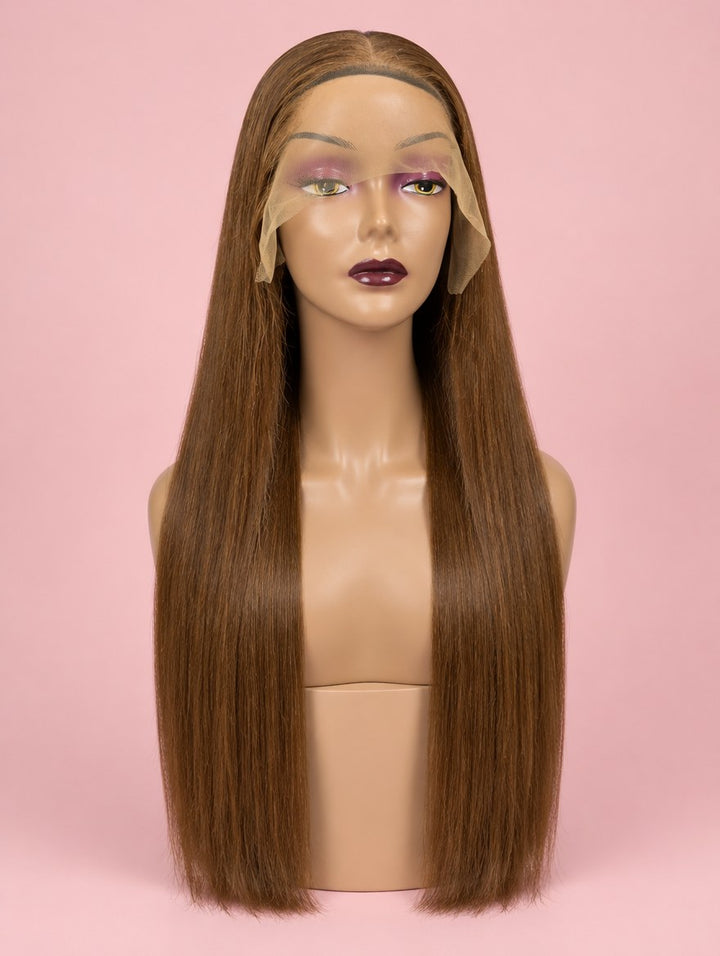 Super Double Drawn Raw Vietnamese Chocolate Brown Straight 13x4 Lace Frontal Wig 26"