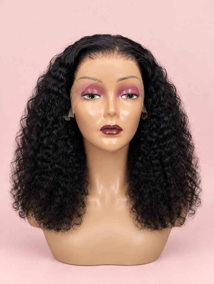 Super Double Drawn Natural Black Burmese Curl 13x4 Lace Frontal Wig