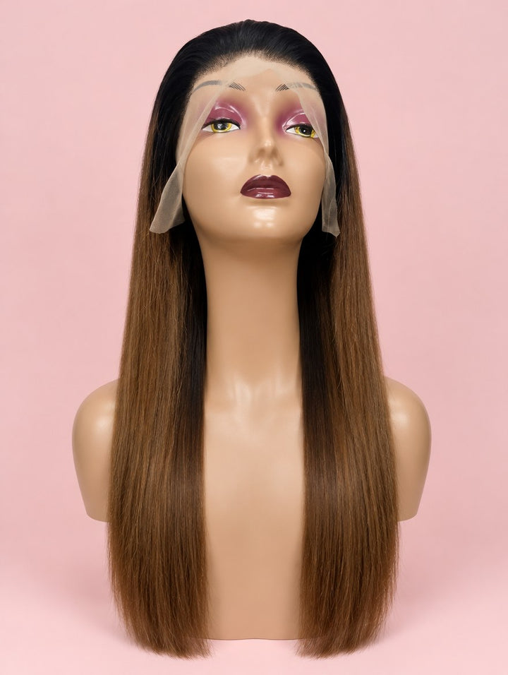 Black to Chocolate Ombre Straight 13x4 Lace Frontal Wig 20"