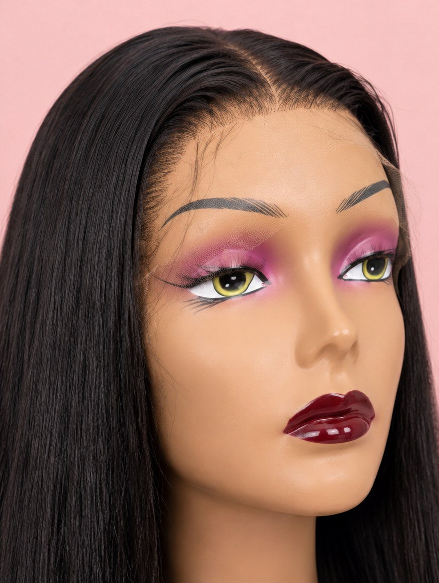 Natural Black Straight 13x4 Lace Frontal Wig lace and hairline close-up