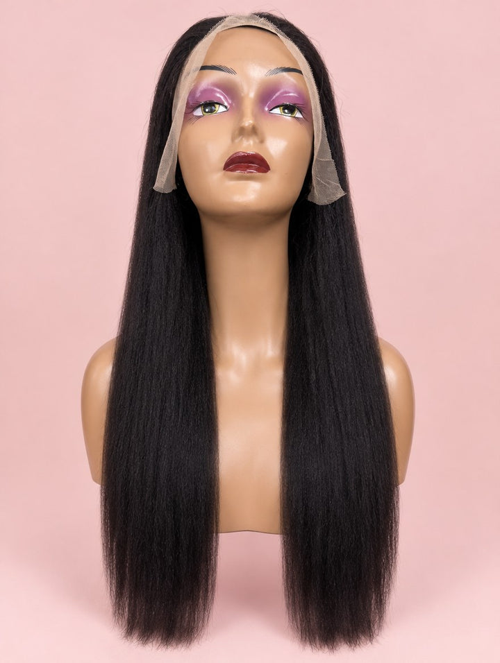Natural Black Yaki Straight 13x4 Lace Frontal Wig 24"