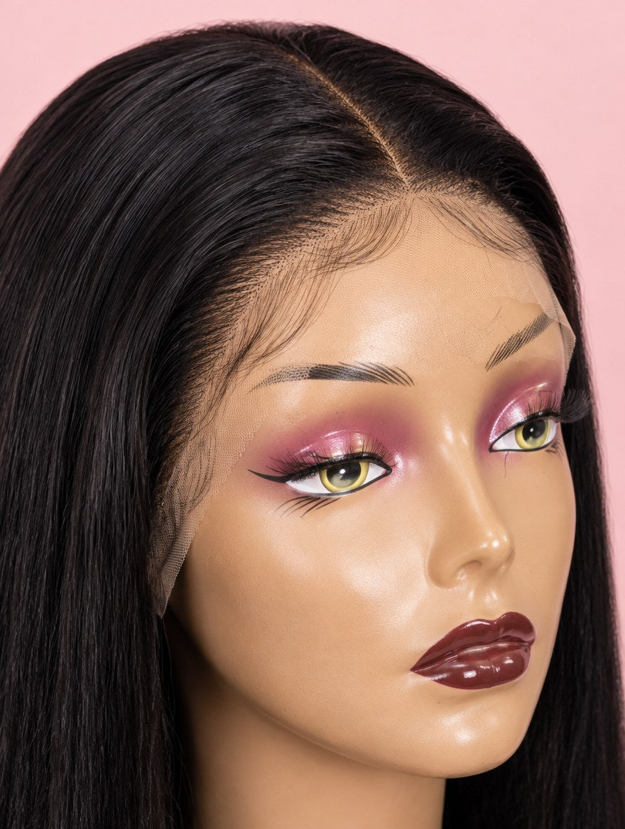 Natural Black Straight 13x4 Lace Frontal Wig lace and hairline close-up