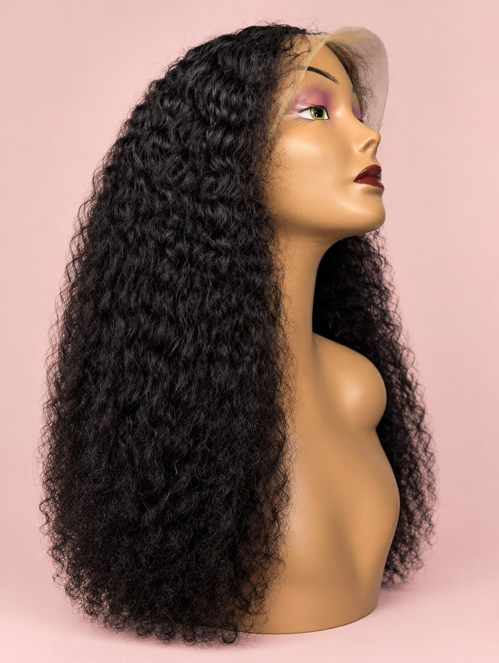 Super Double Drawn Natural Black Jerry Curl 13x4 Lace Frontal Wig 20"