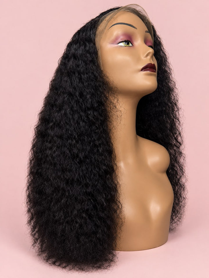 Super Double Drawn Natural Black Water Wave 13x4 Lace Frontal Wig 20"