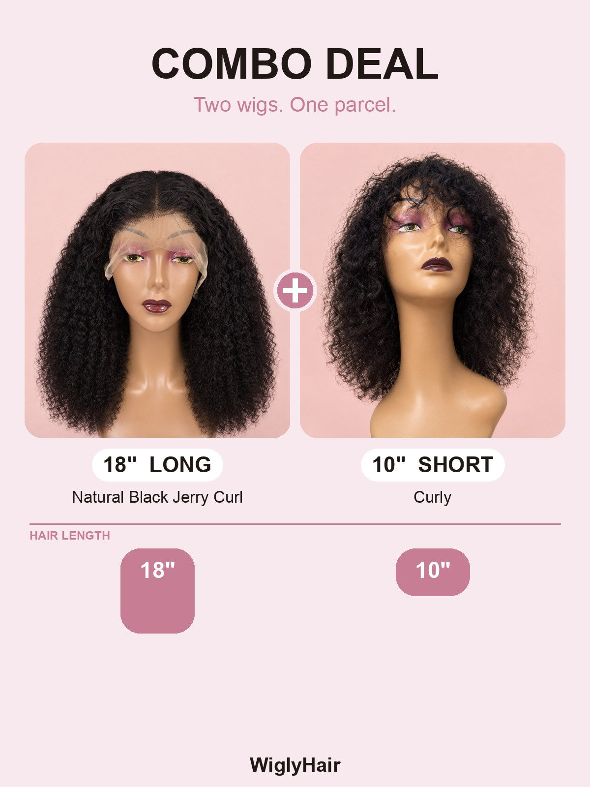 Combo: 18" Natural Black Jerry Curl + 10" Curly
