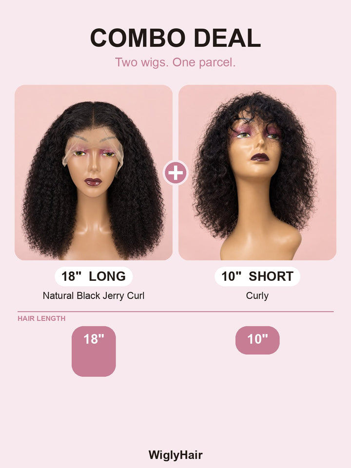 Combo: 18" Natural Black Jerry Curl + 10" Curly