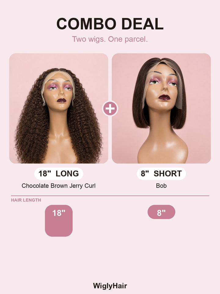 Combo: 18" Chocolate Brown Jerry Curl + 8" Bob