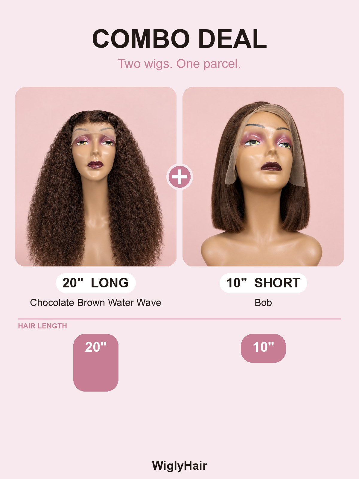 Combo: 20" Chocolate Brown Water Wave + 10" Bob