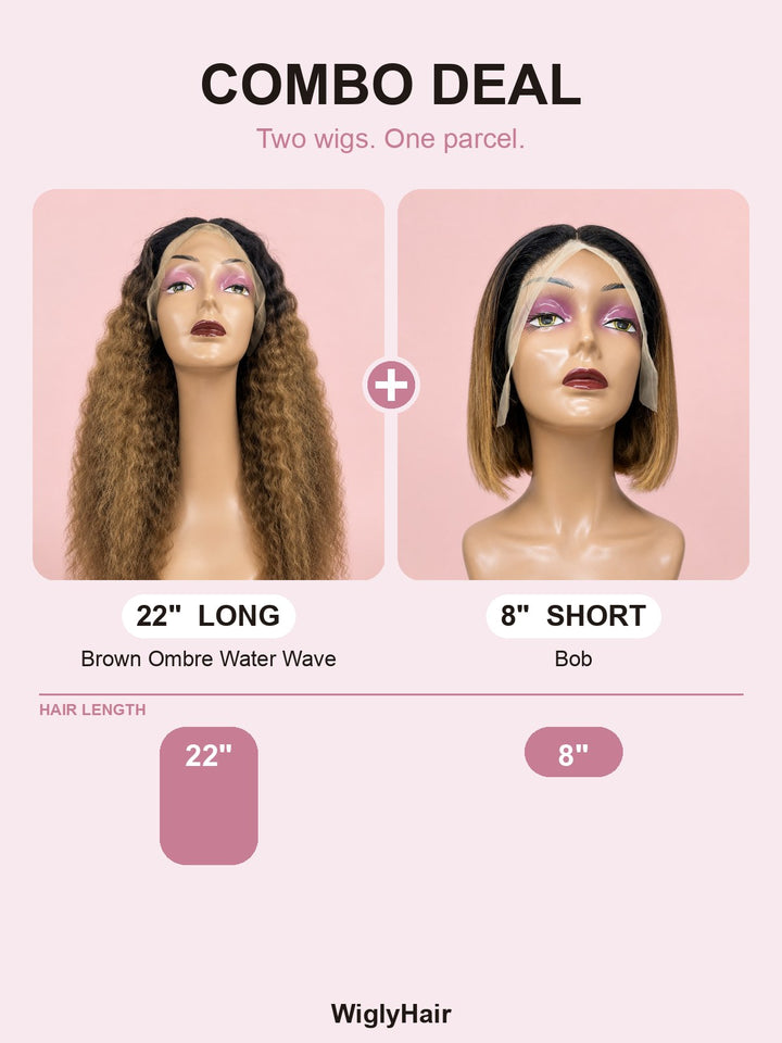Combo: 22" Brown Ombre Water Wave + 8" Bob
