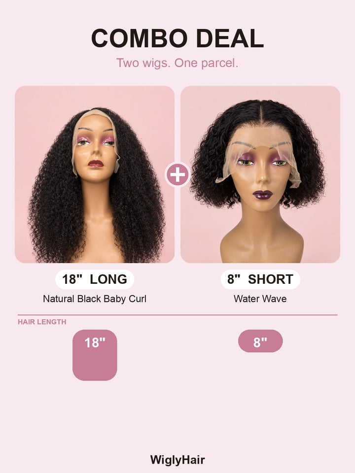 Combo: 18" Natural Black Baby Curl + 8" Water Wave