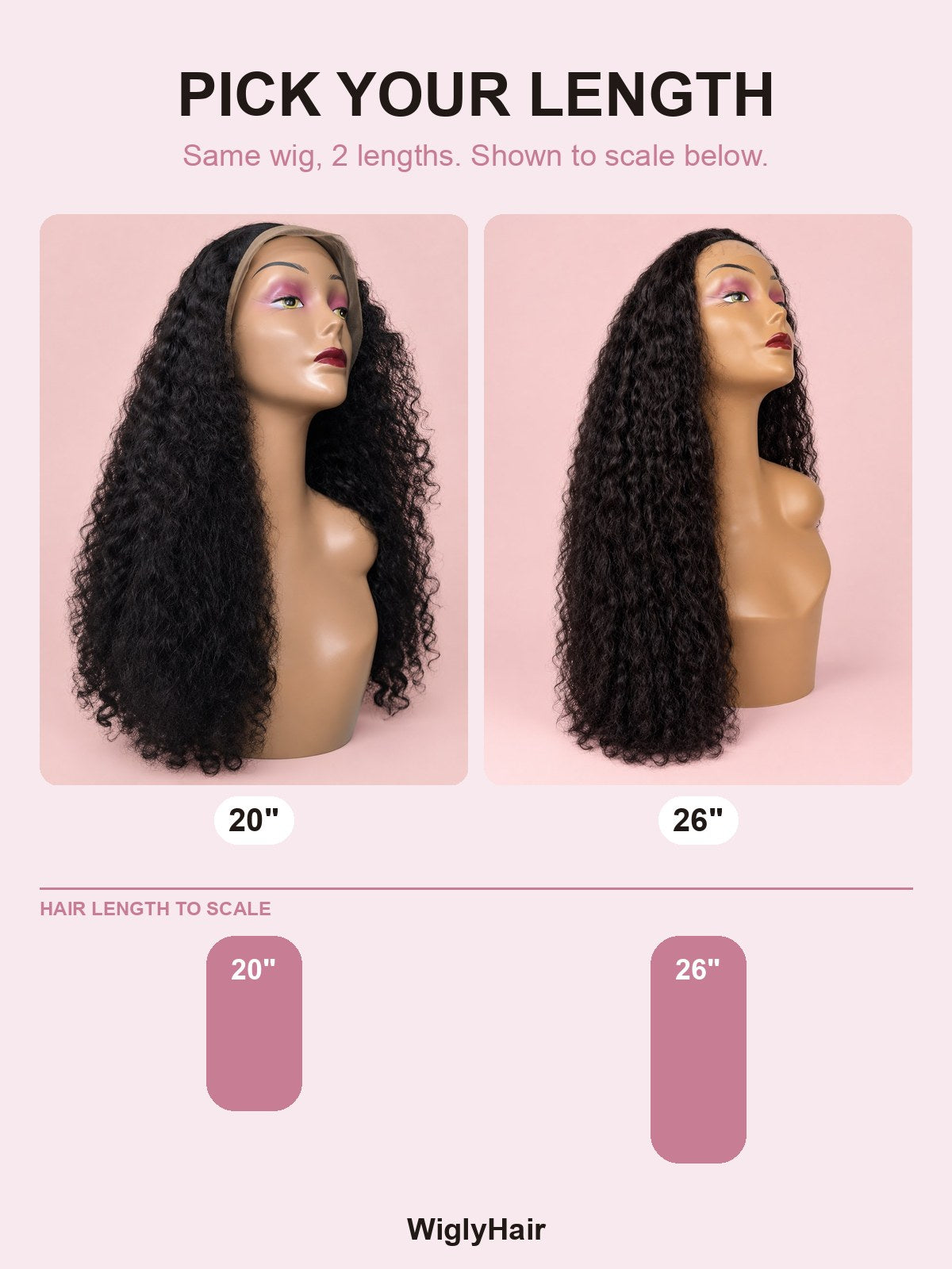 Super Double Drawn Natural Black Curly 13x4 Lace Frontal Wig 20" length guide