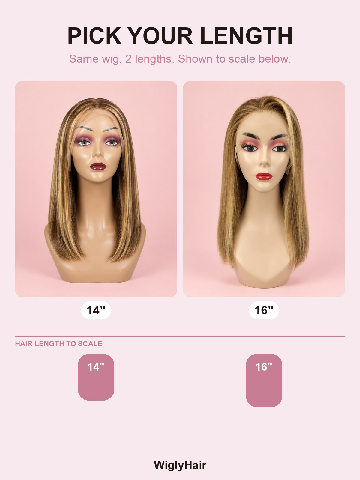 Honey Blonde Highlight Straight 13x4 Lace Frontal Wig 14" length guide
