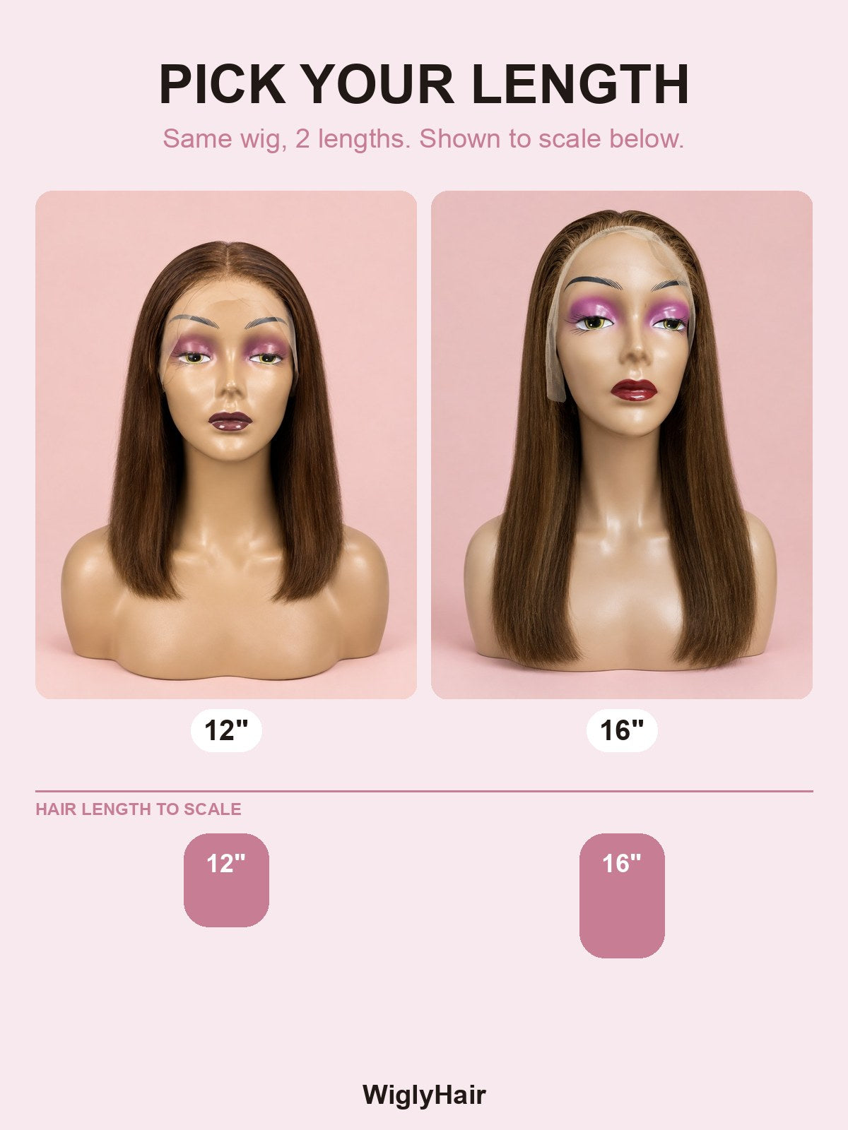 Chocolate Brown Straight 13x4 Lace Frontal Wig 12" length guide