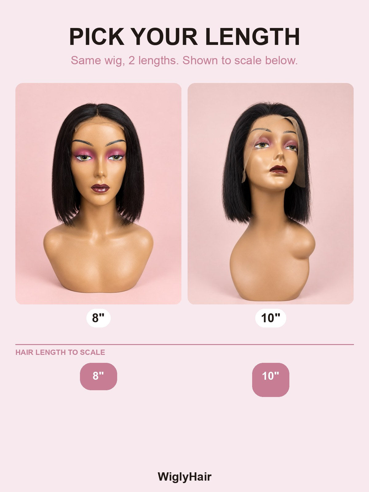 Natural Black Straight Bob 13x4 Lace Frontal Wig 8" length guide