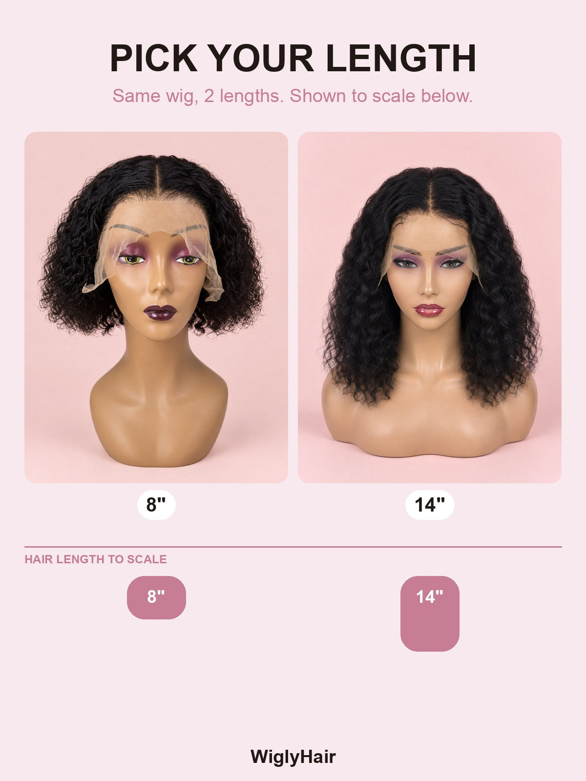 Natural Black Water Wave 13x4 Lace Frontal Wig 8" length guide