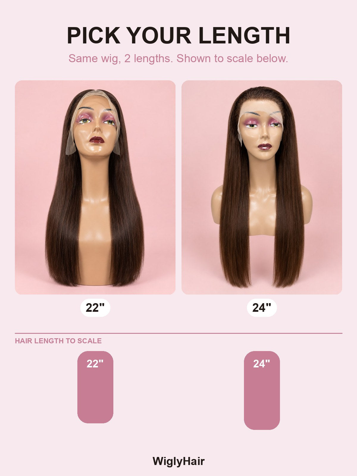 Chocolate Brown Straight 13x4 Lace Frontal Wig 22" length guide