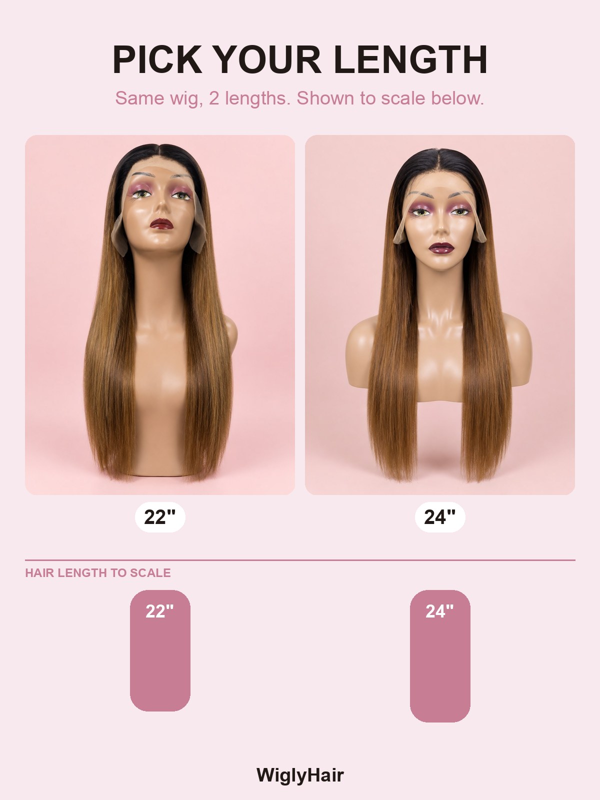 Brown Ombre Straight 13x4 Lace Frontal Wig 22" length guide